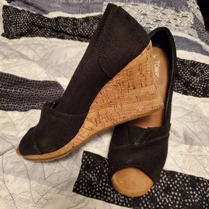 Tom's peep toe wedge heels